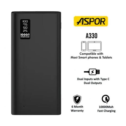 Aspor A330 LED digital display Power BankOriginal 10000mAh Capacity