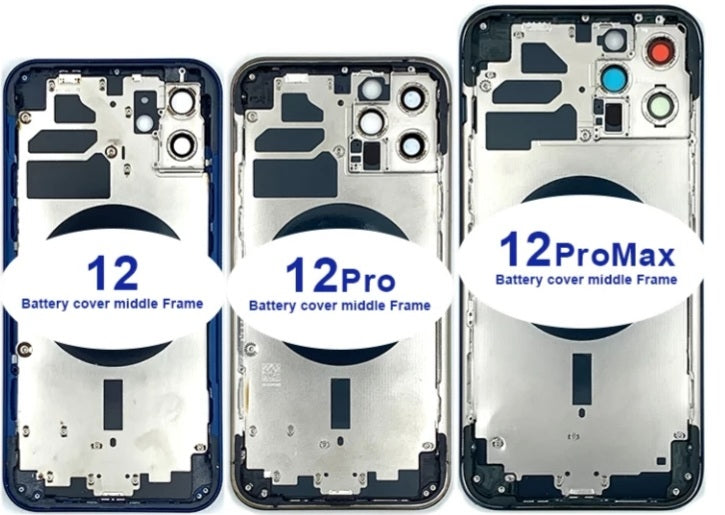 No Logo Middle Frame Back Housing With Glass For iPhone 12 Pro Black