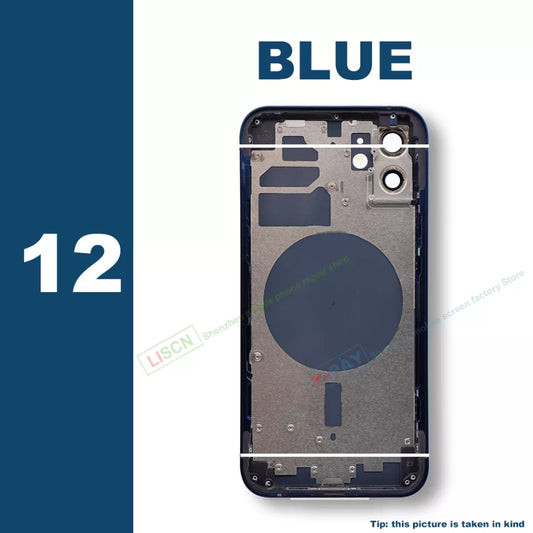 No Logo Middle Frame Back Housing With Glass For iPhone 12 Blue