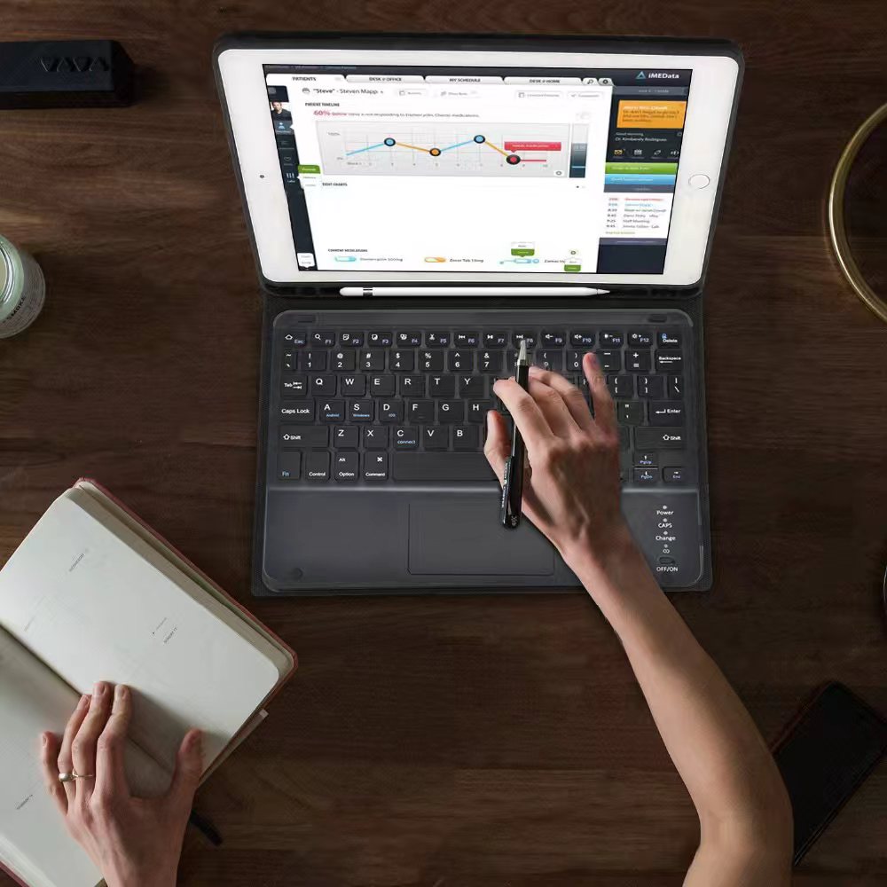 Detachable Bluetooth Keyboard Case With Pencil Holder, Backlight & Touch Pad For iPad Air 1 / 5th / 6th / Pro 9.7 Black