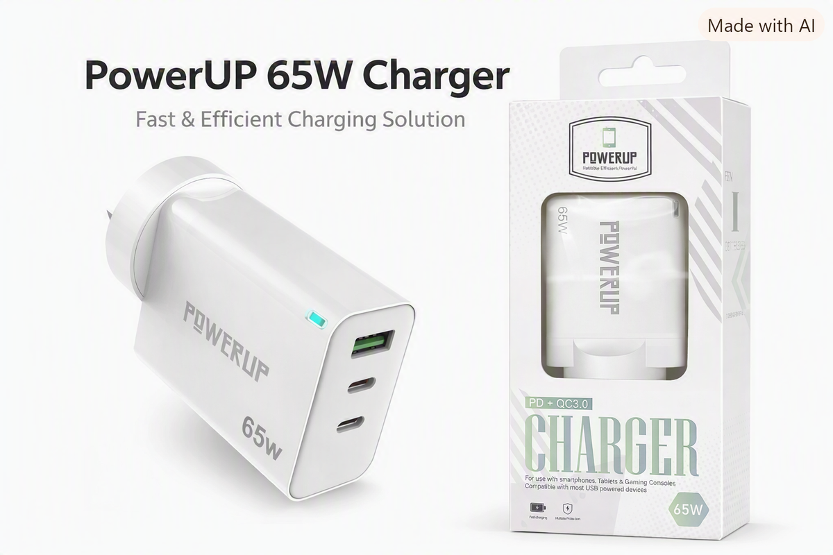 Power UP 65W USB + 2C Port Wall Adapter Charger