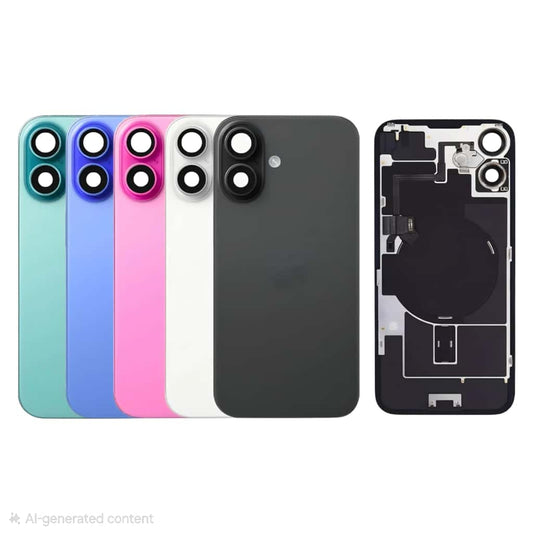 No Logo Back Glass With Bracket & NFC Flex iPhone 16 Plus White