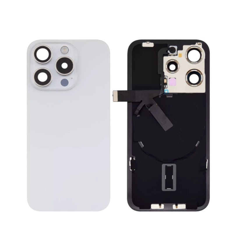 No Logo Back Glass With Brackets and NFC Flex For iPhone 15 Pro White