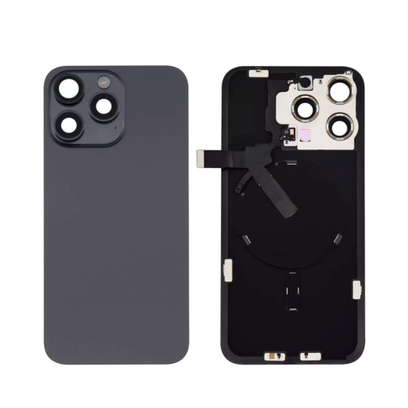 No Logo Back Glass With Brackets and NFC Flex For iPhone 15 Pro Max Black