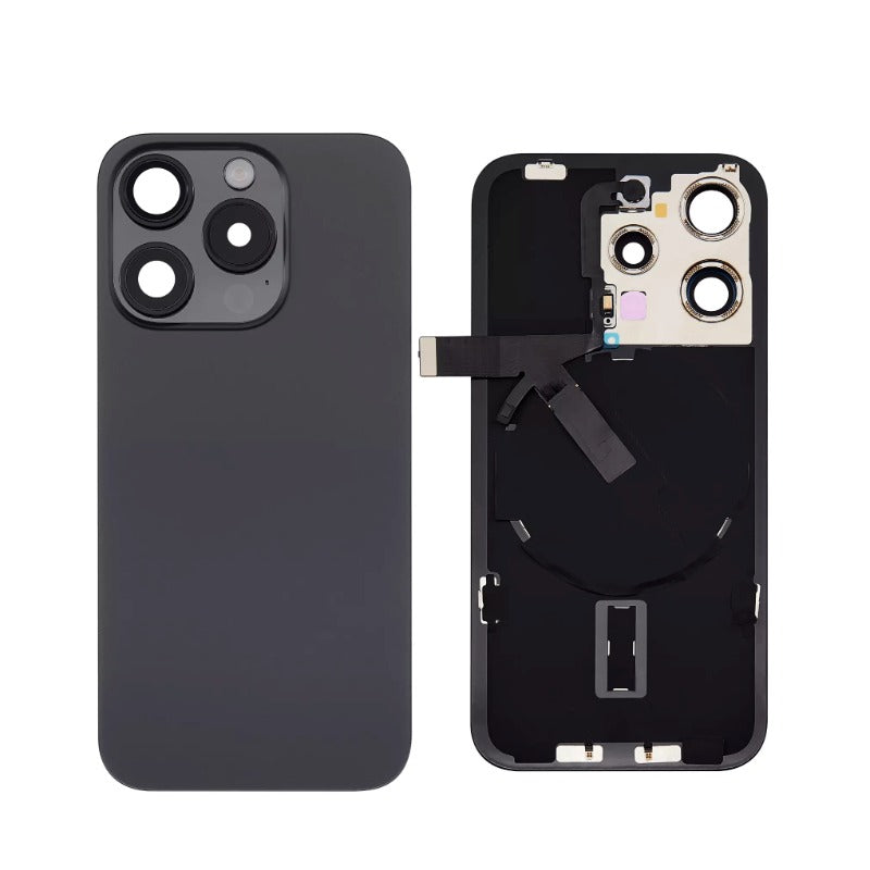 No Logo Back Glass With Brackets and NFC Flex For iPhone 15 Pro Black