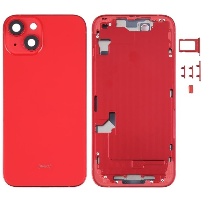 No Logo Back Glass With Middle Frame Housing For iPhone 14 6.1" Red