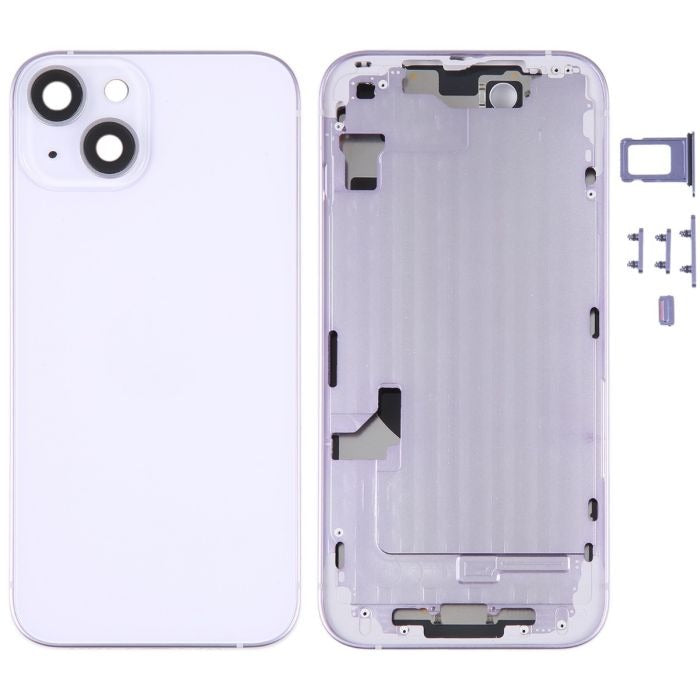 No Logo Back Glass With Middle Frame Housing For iPhone 14 Plus Purple