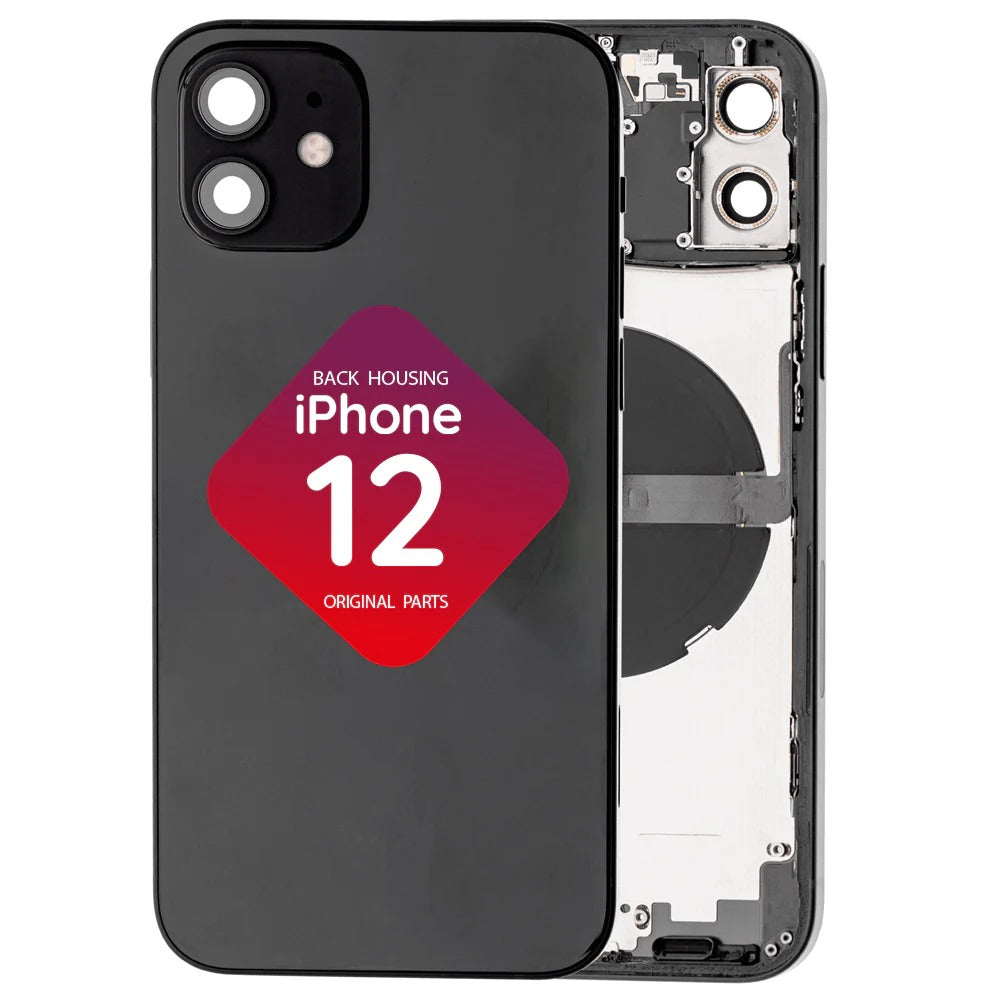 No Logo Back Housing For iPhone 12 Black With Small Parts