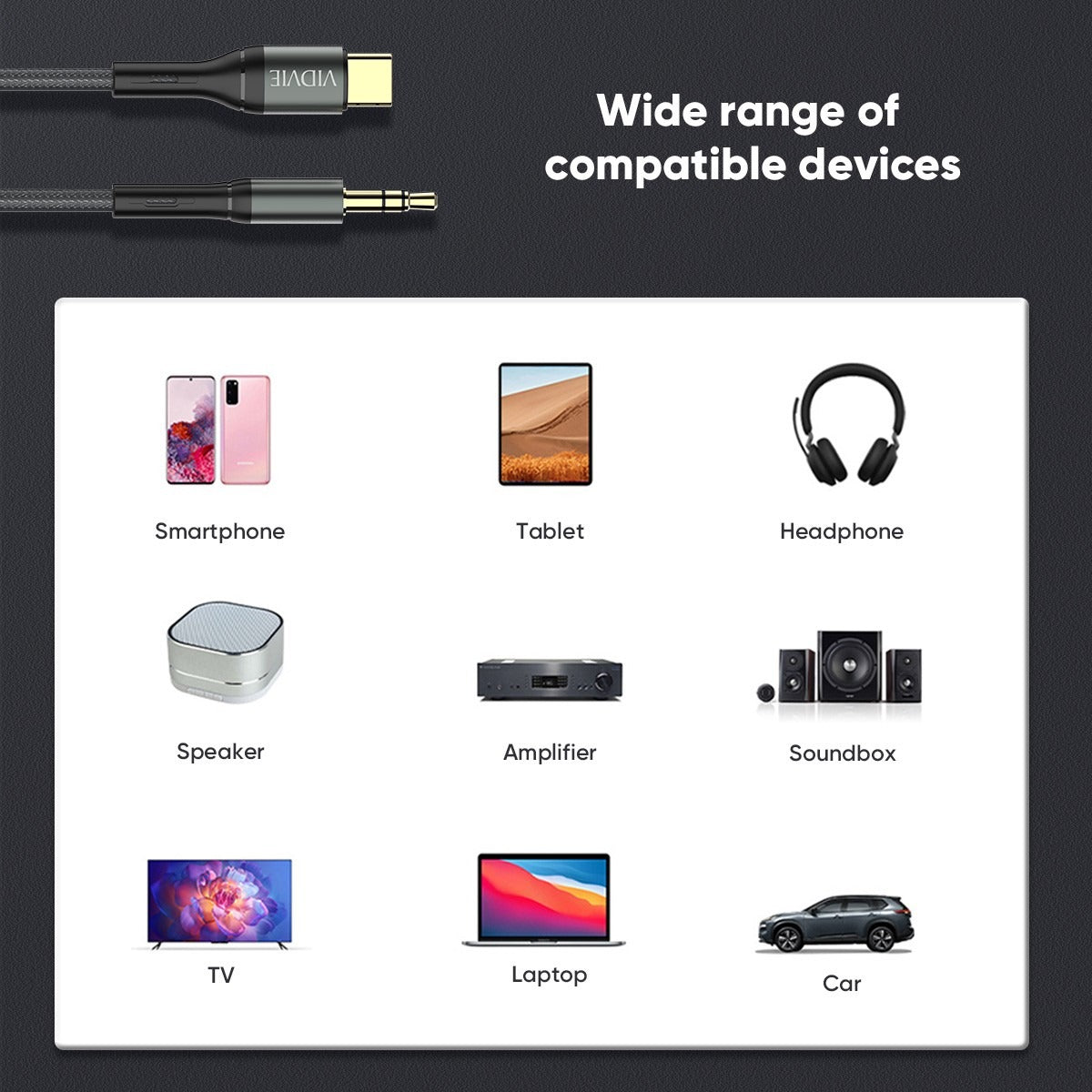 Vidvie AL1111 Type-C Audio Cable (Type-C to 3.5mm) 1.8m-Black