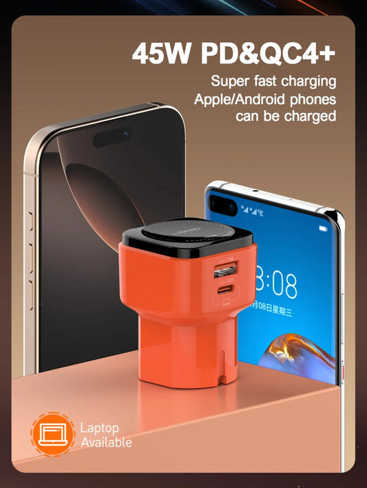 Ldnio GaN 45W All-in-one Travel Adapter With Type C To Type C