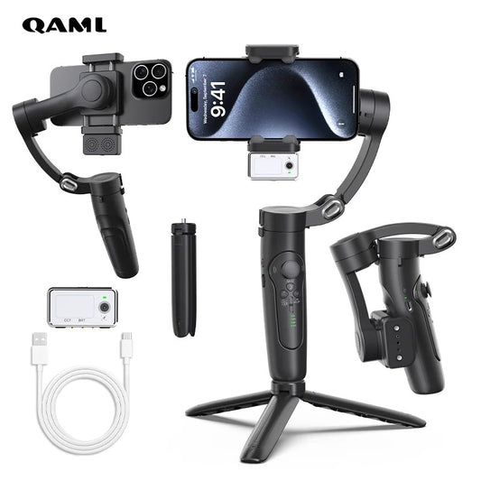 QAML M3pro + AI Smartphone Gimbal Stabilizer, 3-Axis Phone Stabilizer with Automatic Face Tracking for iPhone/Android Camera Tripod