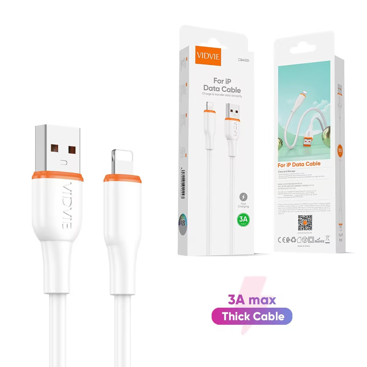 VIDVIE Cable CB4031 Lightning to Usb Charging Data Cable 3A 1m