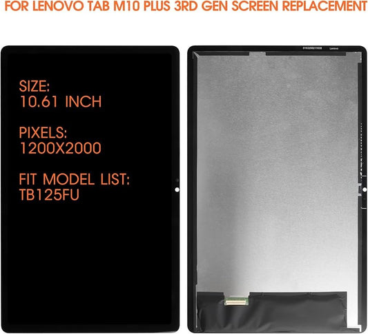 Replacement Lcd Screen Assembly For Lenovo Tab M10 Plus 3rd Gen TB-125FU Black