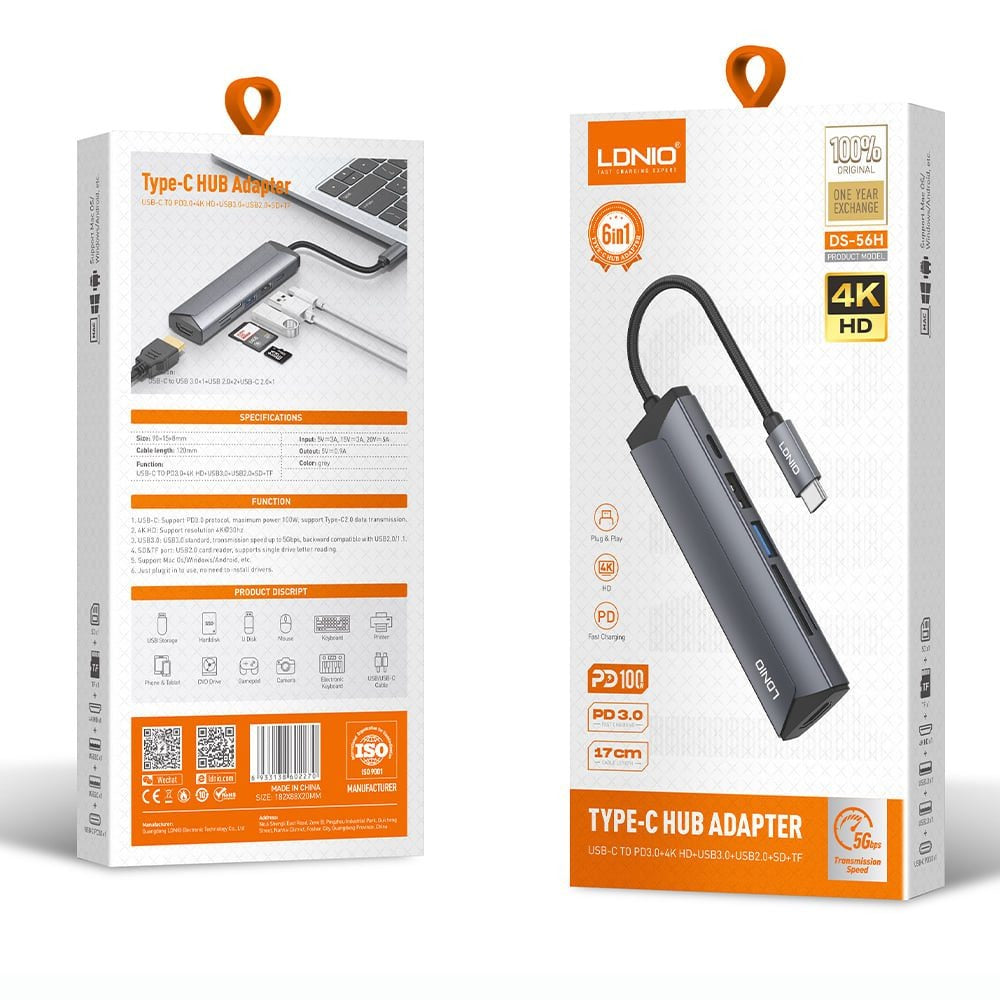 LDNIO PD100W 5 In 1 USB-C Multi function Type-c Data Hub For Computer Laptop DS-56H