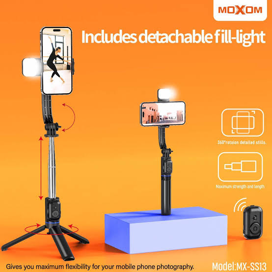 MOXOM MX-SS13 Capture Wizard Multifunctional Selfie Stick Tripod With LED Light