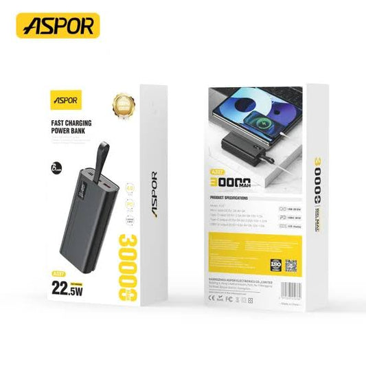 Aspor A337 22.5W PD + QC 3.0 LCD DISPLAY FAST CHARGE 30000mah