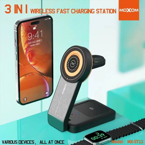 Moxom MOXOM MX-ST12 3IN1 WIRELESS FAST CHARGING STATION BLACK