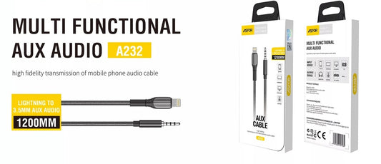 Aspor AUX Audio Cable Lightning to 3.5mm Black A232