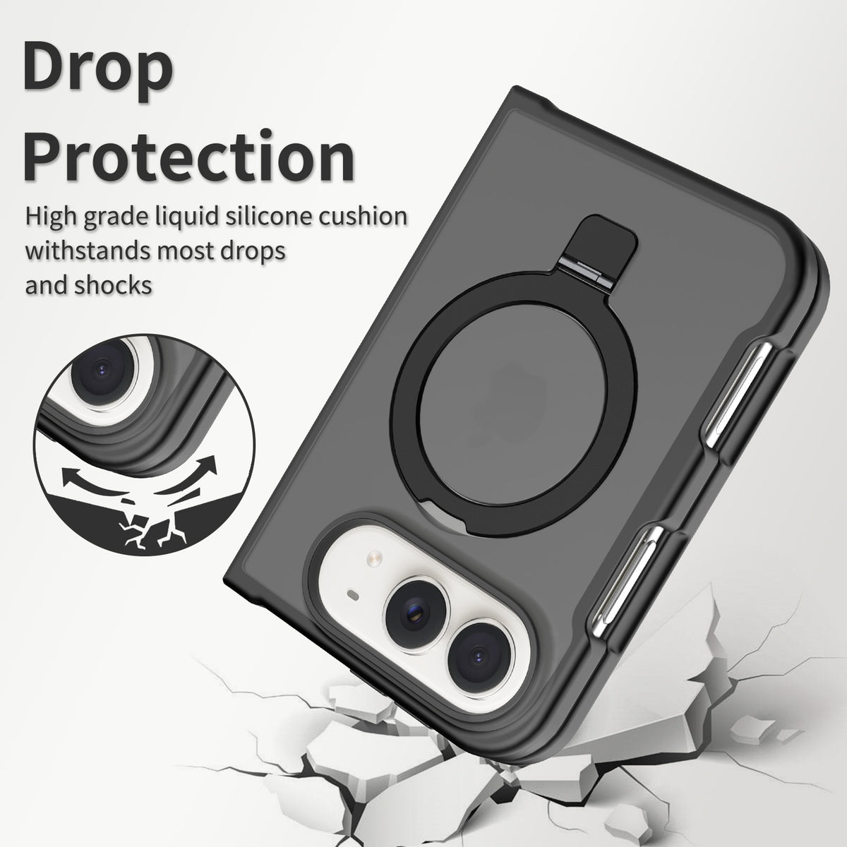 360 Degree Rotating Ring Stand Case For iPhone Duo Black