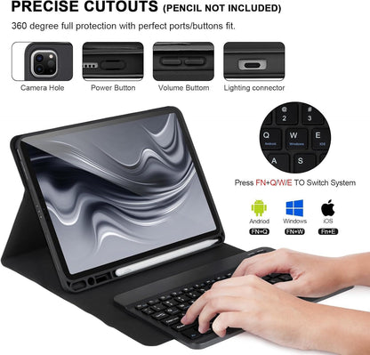 Detachable Bluetooth Keyboard Case With Pencil Holder, Backlight & Touch Pad For iPad Air 1 / 5th / 6th / Pro 9.7 Black