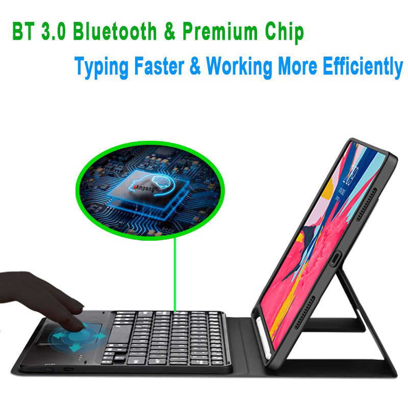 Detachable Bluetooth Keyboard Case With Pencil Holder, Backlight & Touch Pad For iPad Air 1 / 5th / 6th / Pro 9.7 Black