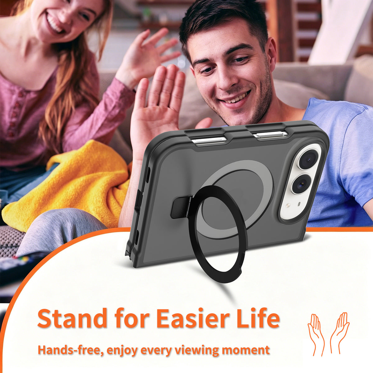 360 Degree Rotating Ring Stand Case For iPhone Duo Black