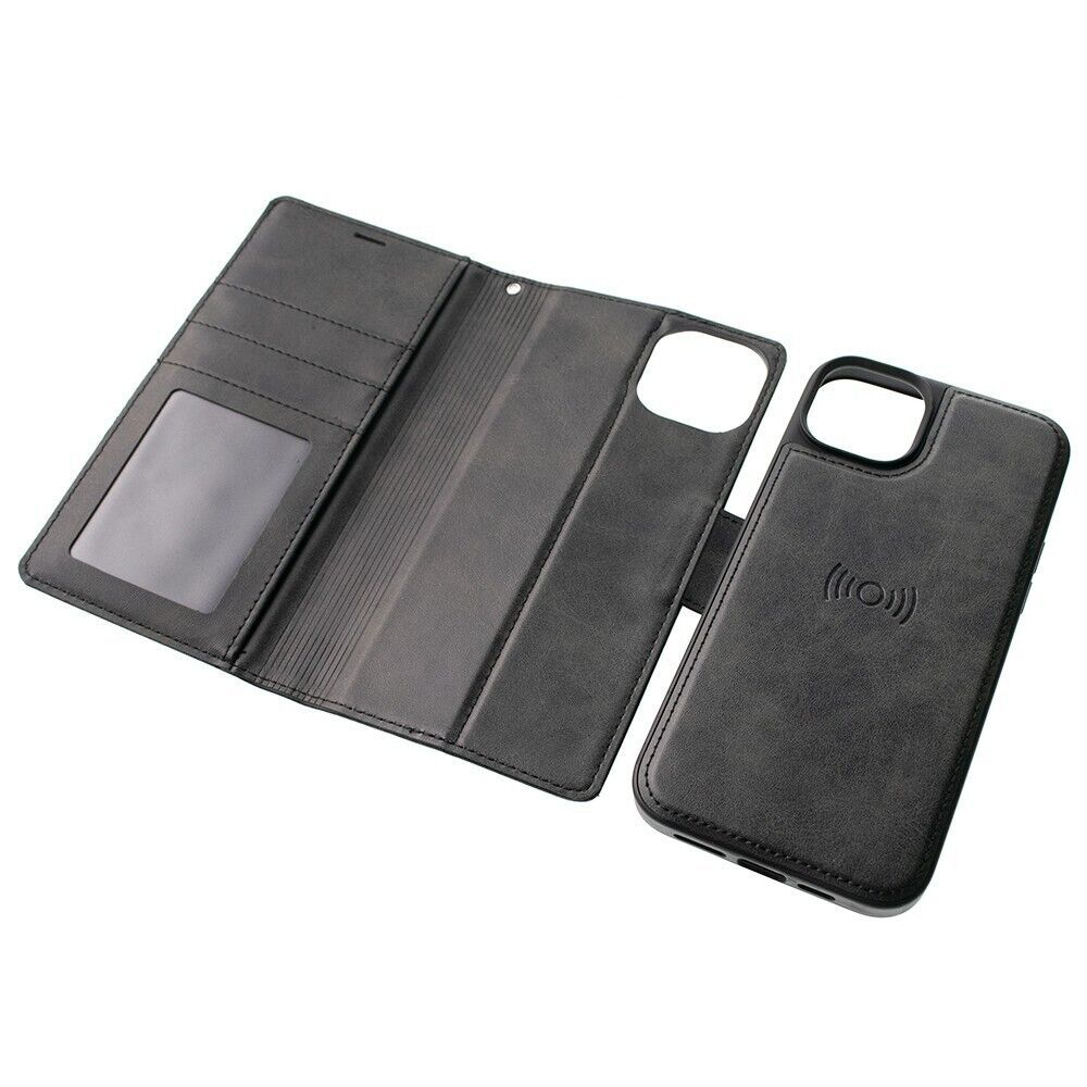 Hanman 2 in 1 magnetic detachable leather Wallet Case iPhone 15 Black