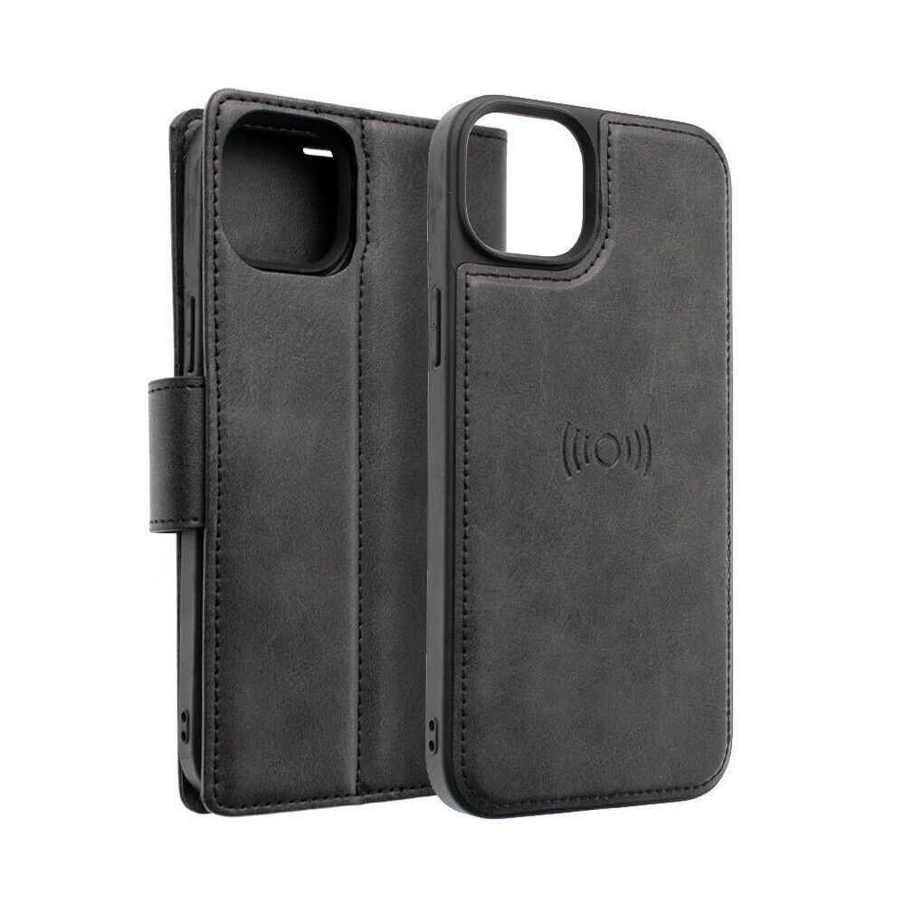 Hanman 2 in 1 magnetic detachable leather Wallet Case iPhone 15 Black