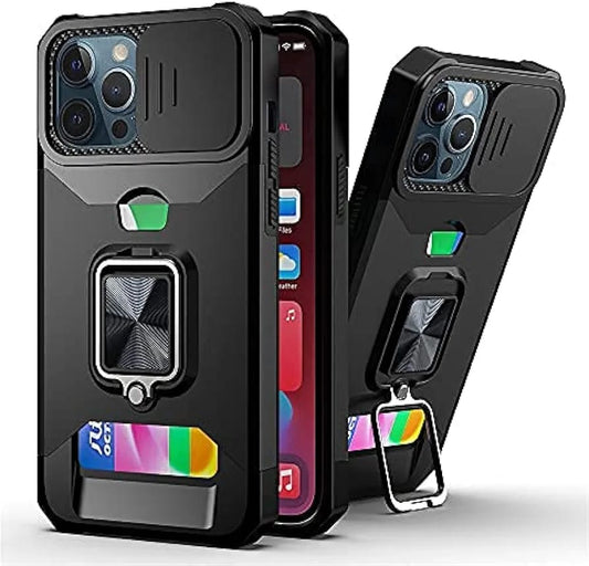 Back Kickstand Camshield Card Case For Iphone 16 Plus Black