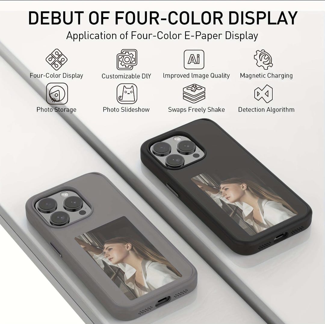 NFC Function DIY 4 Color E-ink Screen Phone Case For iPhone 16 Plus Black