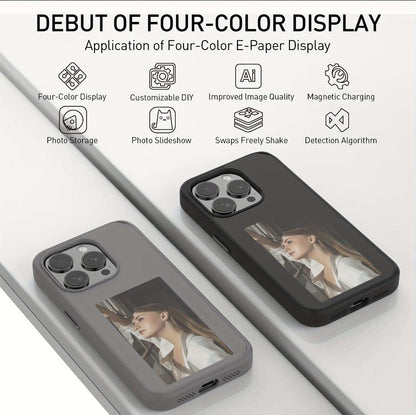 NFC Function DIY 4 Color E-ink Screen Phone Case For iPhone 16 Plus Black