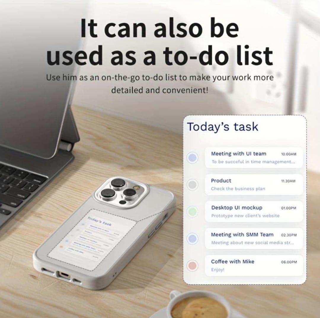 NFC Function DIY 4 Color E-ink Screen Phone Case For iPhone 15 Pro Max White
