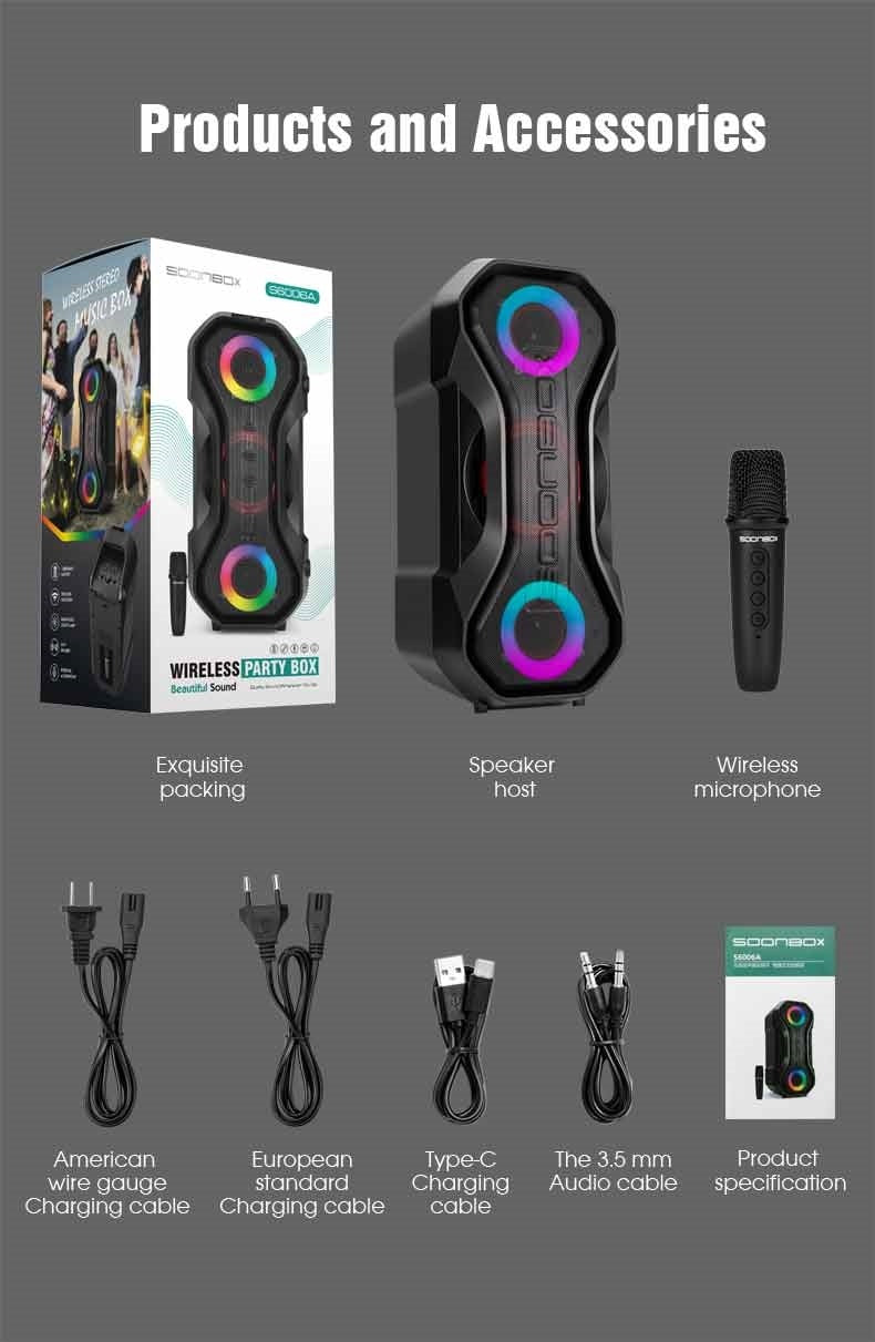 Soonbox Colorful Outdoor Bluetooth Speaker with Microphones 120W