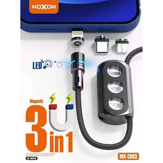 Moxom 3 in 1 Almighty Magnetic Cable 2.4A With LED Light