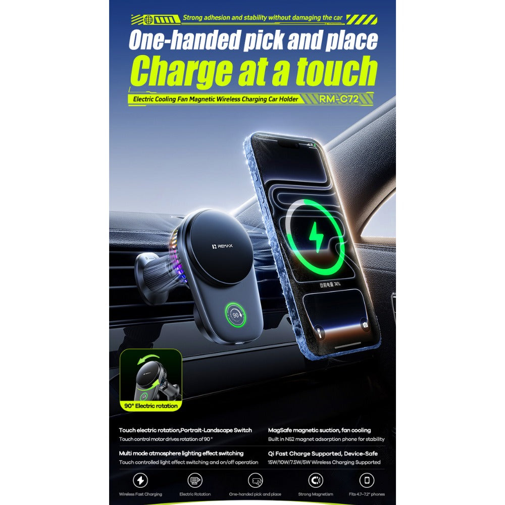 REMAX Electric Cooling Fan Magnetic Wireless Charging Car Holder RM-C72