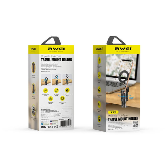 AWEI X75 Magnetic & Rotary Cellphone Holder for Desktop Black