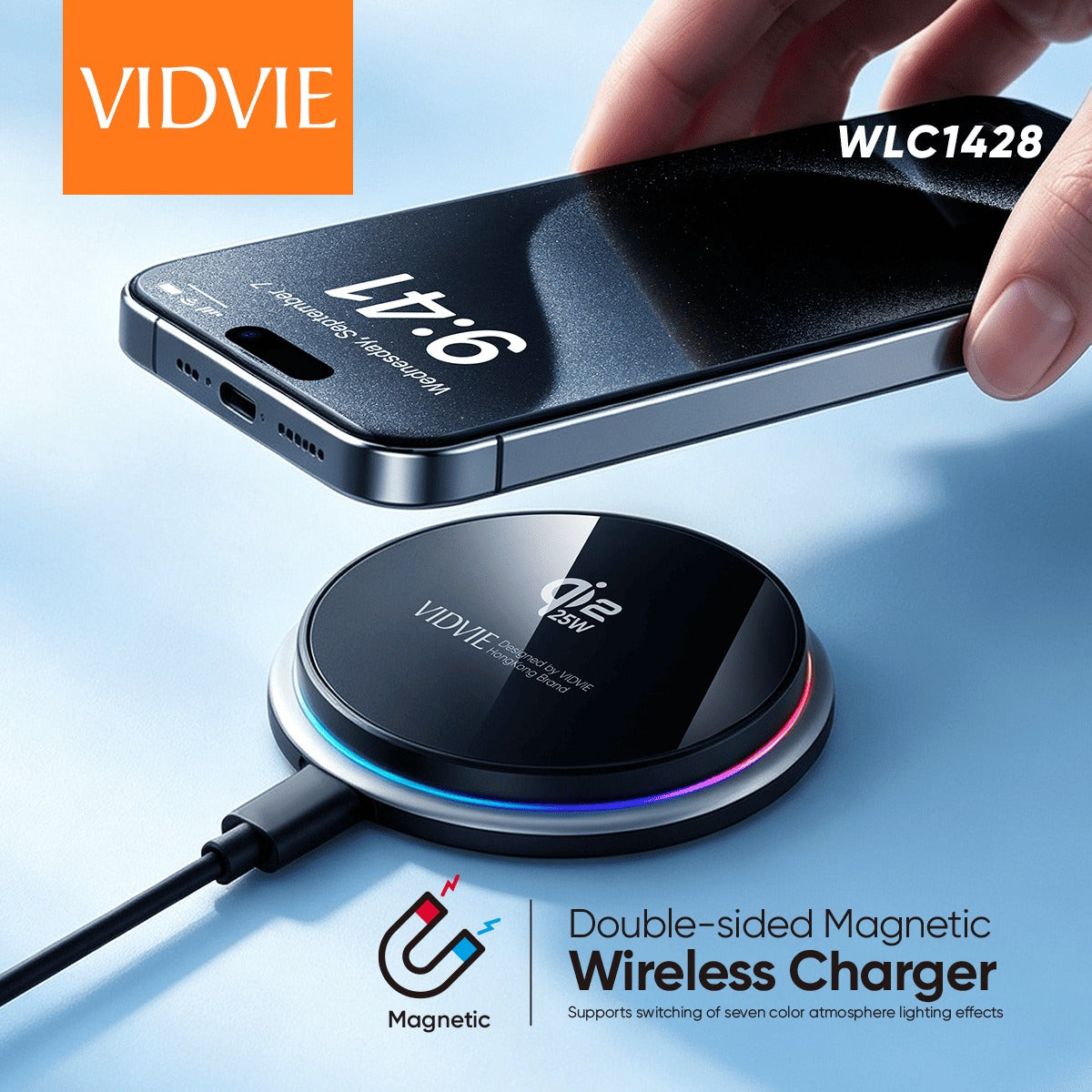 Vidvie WLC1428 Qi2 25W Double-Sided Magnetic Wireless Charger