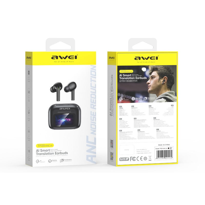 Awei TP29 ANC AI Bluetooth In-Ear Earbuds, Active Noise Cancellation Black