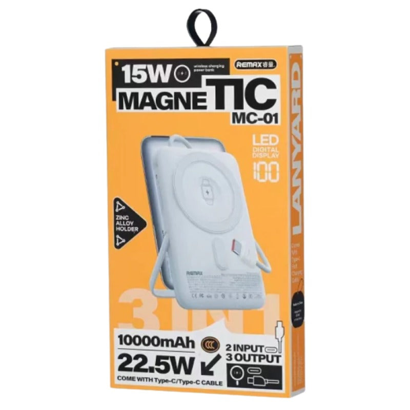 REMAX MC-01 Compact 10000mAh 3-in-1 Magnetic Wireless Power Bank