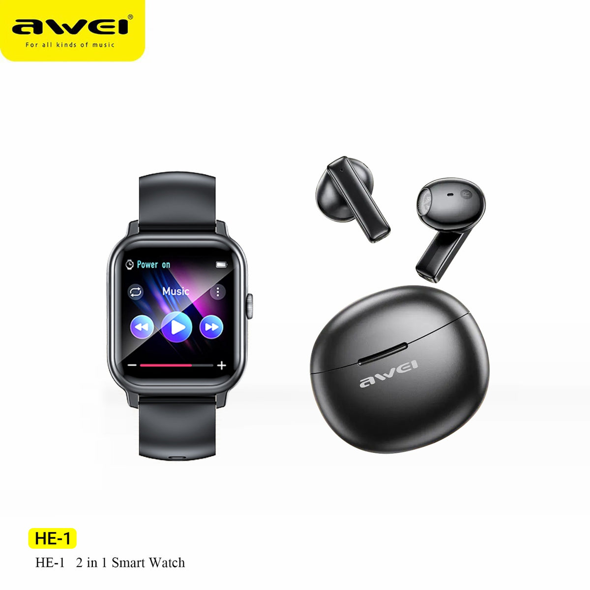 Awei HE-5 Smartwatch & Earpods Duo Set – H41 Watch & T86 ENC TWS