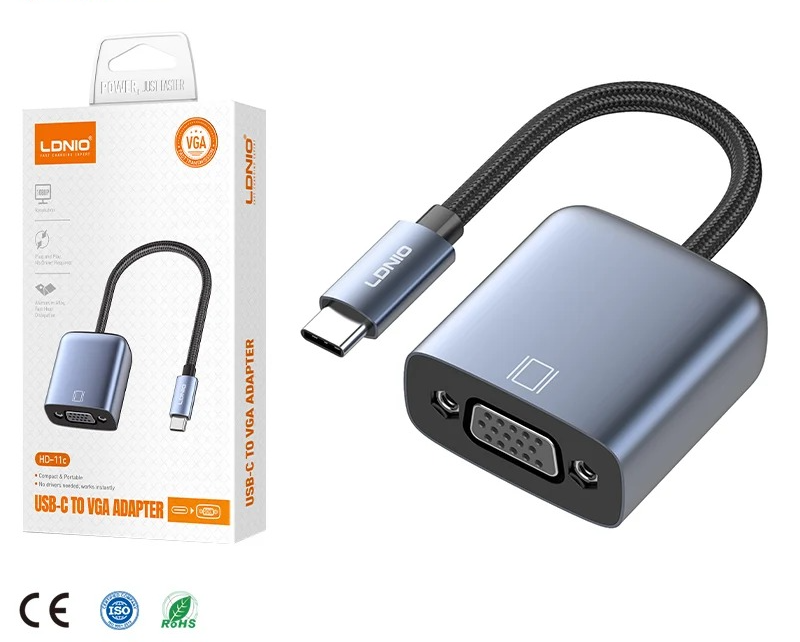 LDNIO HD-11C Hub Adapter Docking Station USB C to VGA Adapter 1080P 60Hz