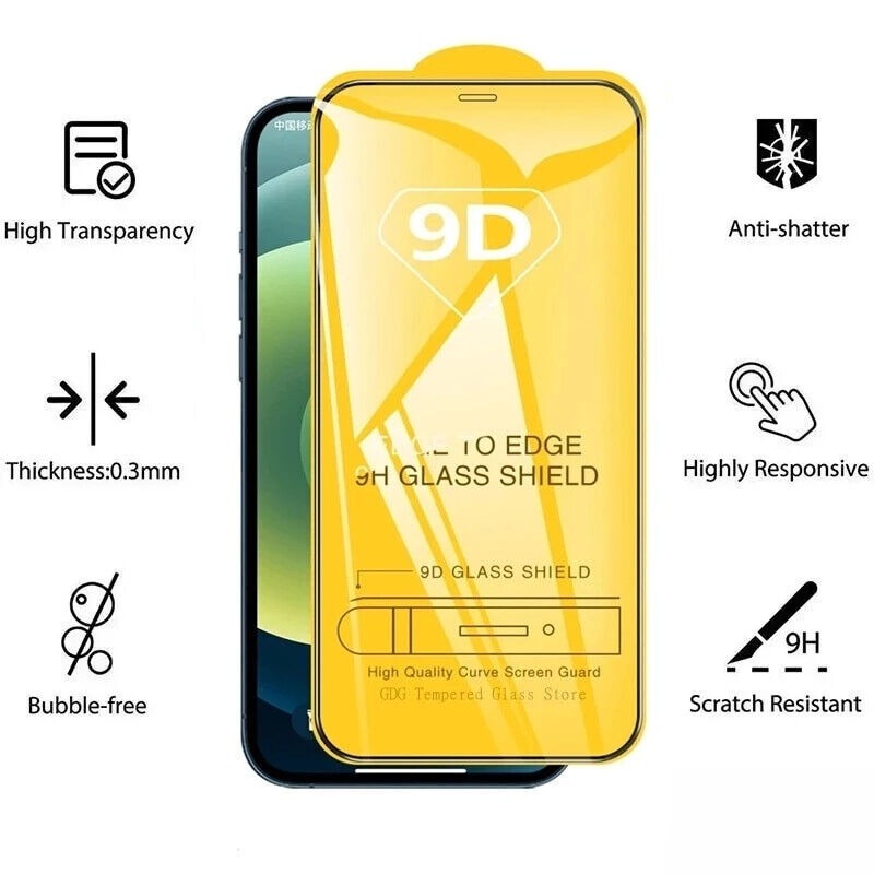 9D Full Cover 9H Premium Tempered Glass For iPhone Duo Black