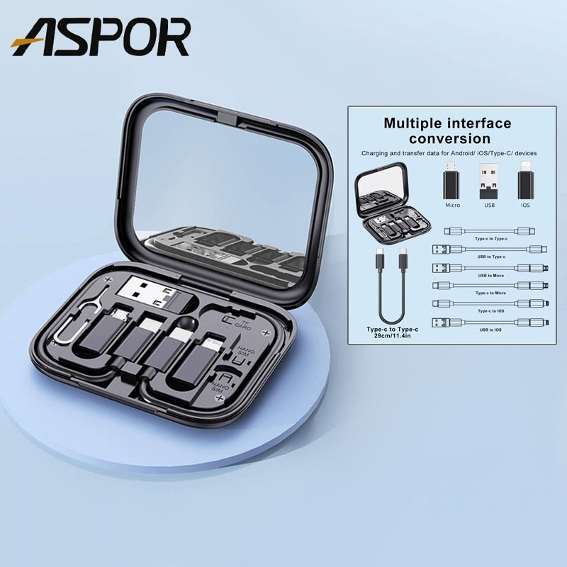 Aspor A561 60W Pocket Sized Multifunctional Adapter And Cable Storage Box