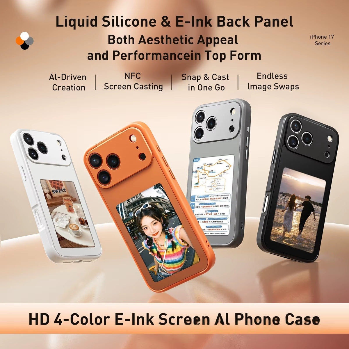 NFC Function DIY 4 Color E-ink Screen Phone Case For iPhone 17 Pro
