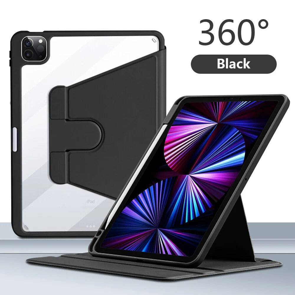 360 Degree Rotating Stand Case For iPad 7 / 8 10.2" Black