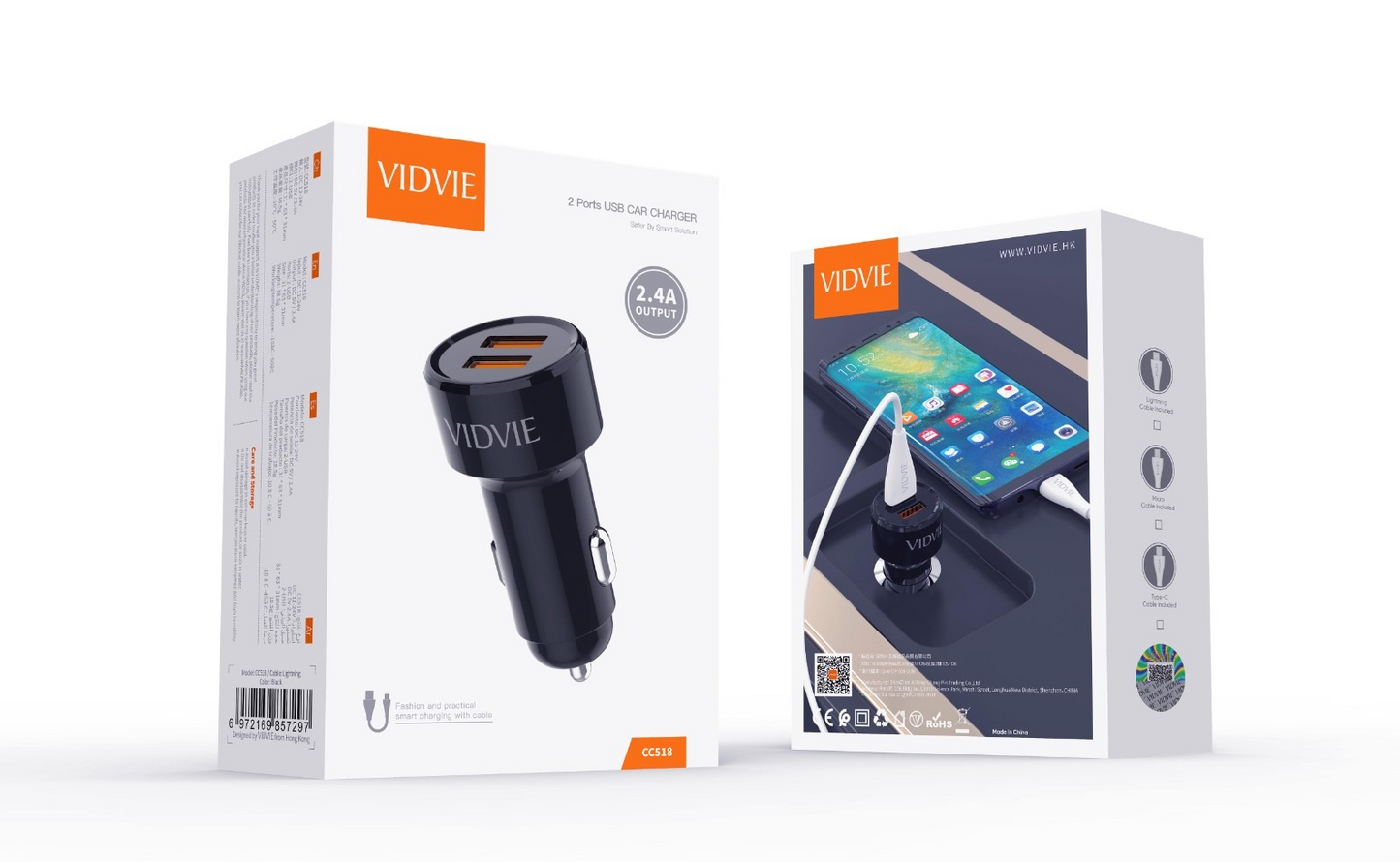 Vidvie Fast Car Charger CC518 2.4A Dual Port USB Charge